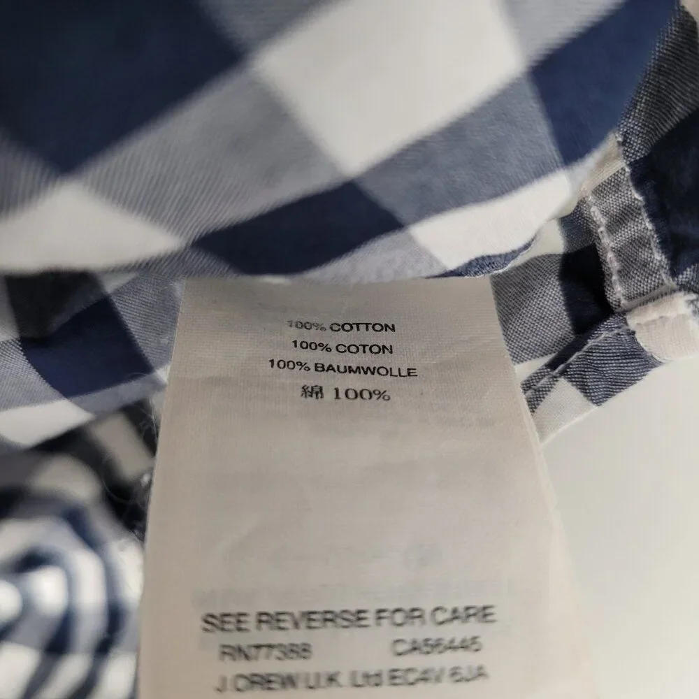 J. Crew Button Down Shirt Short Sleeve Classic Cotton Gingham Blue White Size L